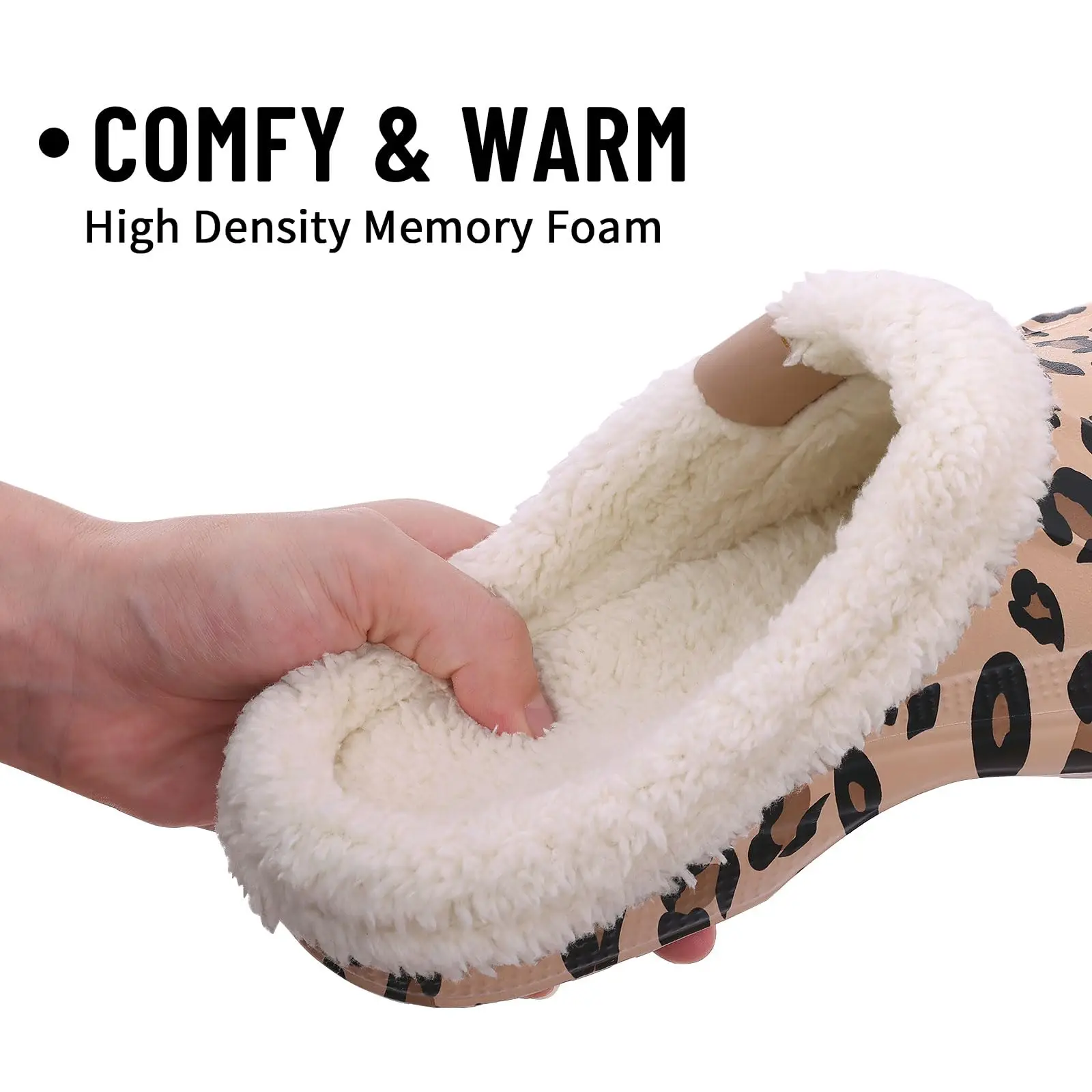 Kidmi Leopard Print Men Shoes Men Garden Clogs Slippers House Shoes Fur Lined  Men Slippers Outdoor Waterproof Antiskid Shoes