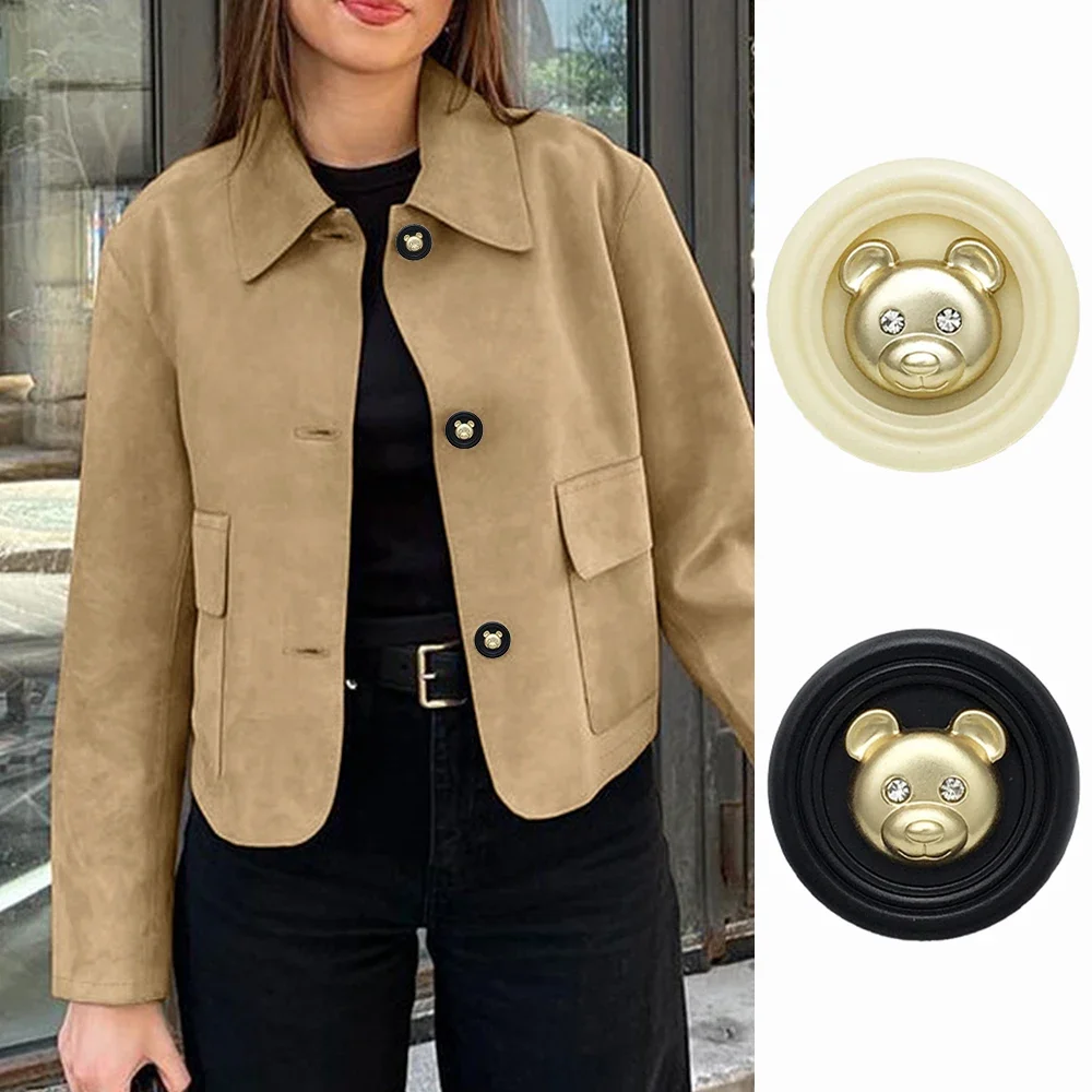 

10pcs/set Cute Bear Design Rhinestone Metal Resin Round Buttons Decorative Buttons for Adult and Children's Jumpers Coats Suits