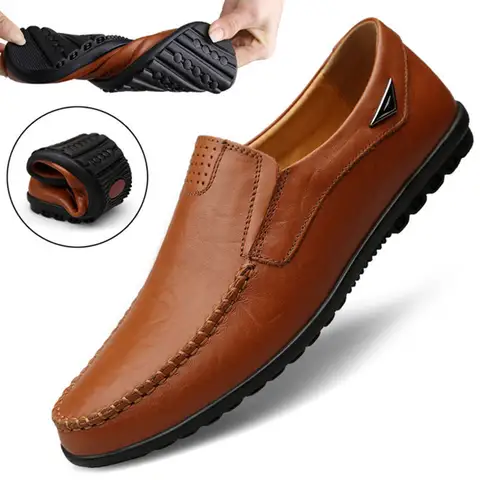 Men's genuine leather casual loafers slip-on shoes JKPUDUN