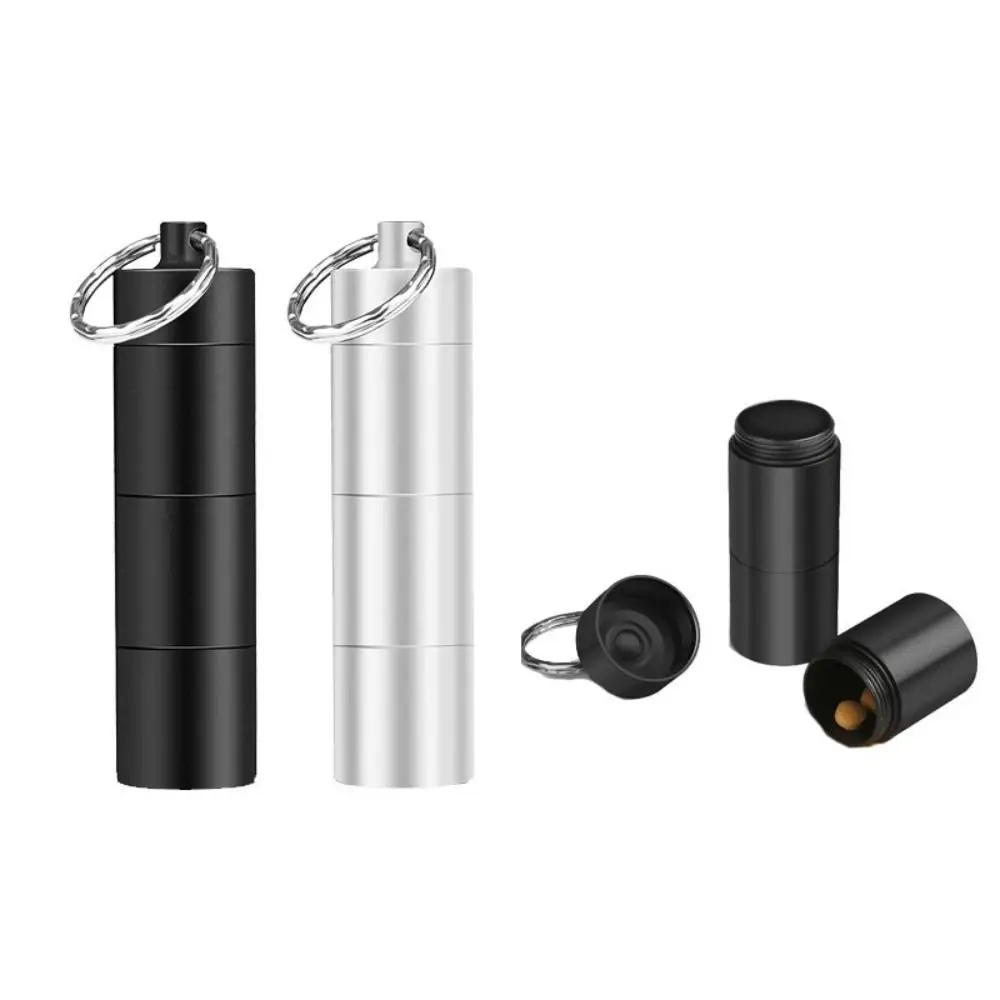 

Key Chain Pill Boxes Stainless Steel Sealed Compartment Multilayer Storage Box Bottle Medicine Box EDC Tool Sealed Pill Bottle