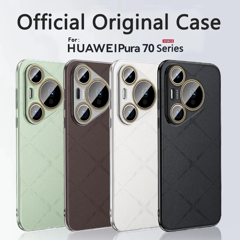 Original Plain Leather Camera Protection Phone Case For Huawei Pura 70 Pro Plus Pura70 Ultra Hard Electroplated frame Back Cover