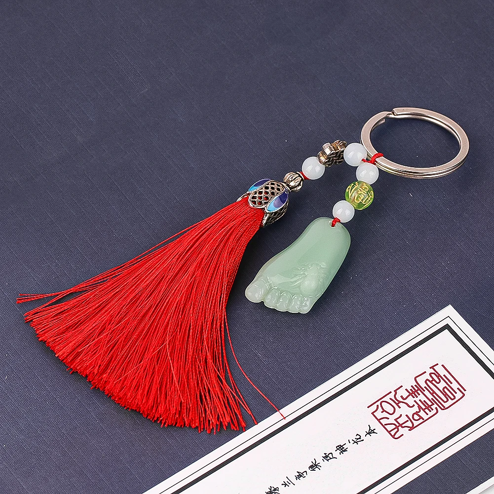 1PC Jade Feet Keychain Red Tassel Keychain Contentment Creative Car Interior Supplies Car Decoration Party Favors