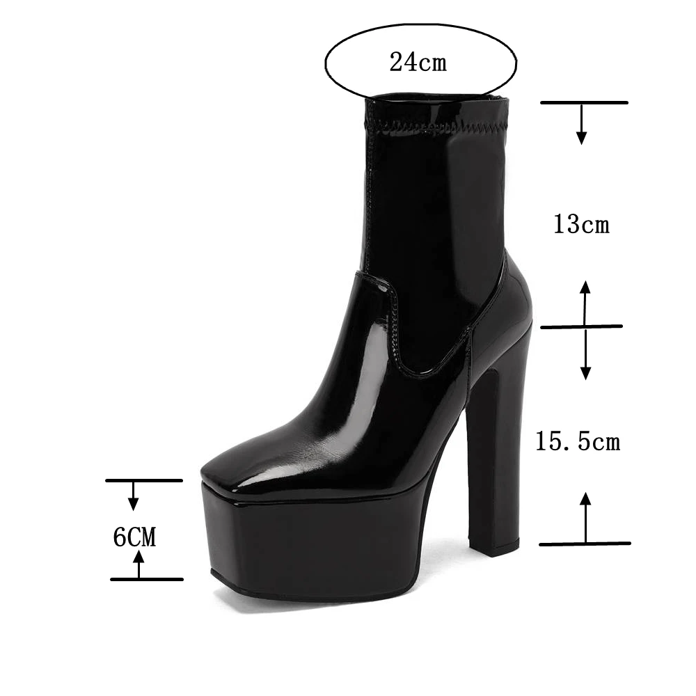 REAVE CAT Ladies Mid Calf Boots Stretchy 13cm Toe High Heel 15.5cm Platform Hill 6cm Slip On Big Size 43 Party