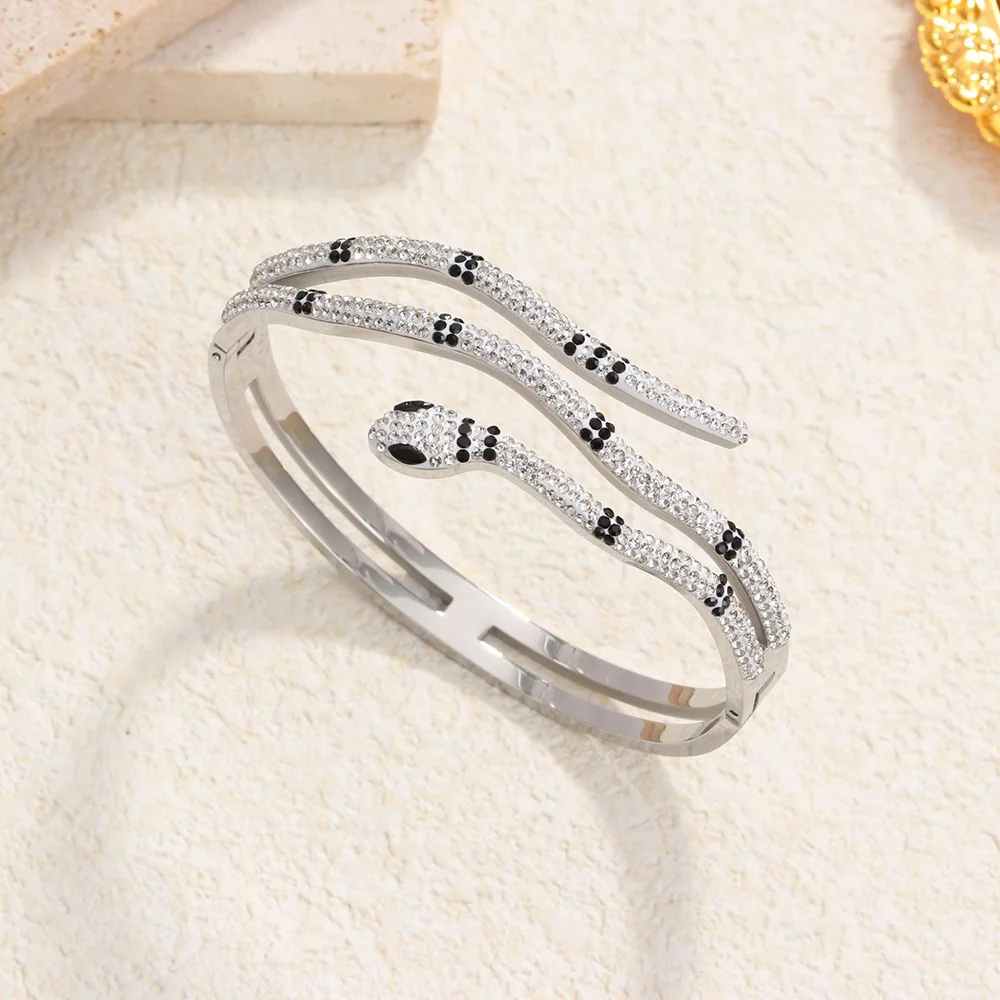 Cross Border HotSelling Titanium Steel Bracelet Manufacturer Full Diamond Snake Charm Wrist Bangle Couple Jewelry Gift Wholesale