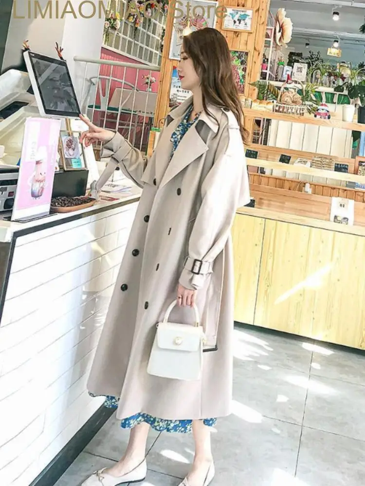 

New Korean Fashion Long Coats Woman Winter Solid Color Lapel Double Row Button Windbreaker Women's Trench Coat Overcoat Female