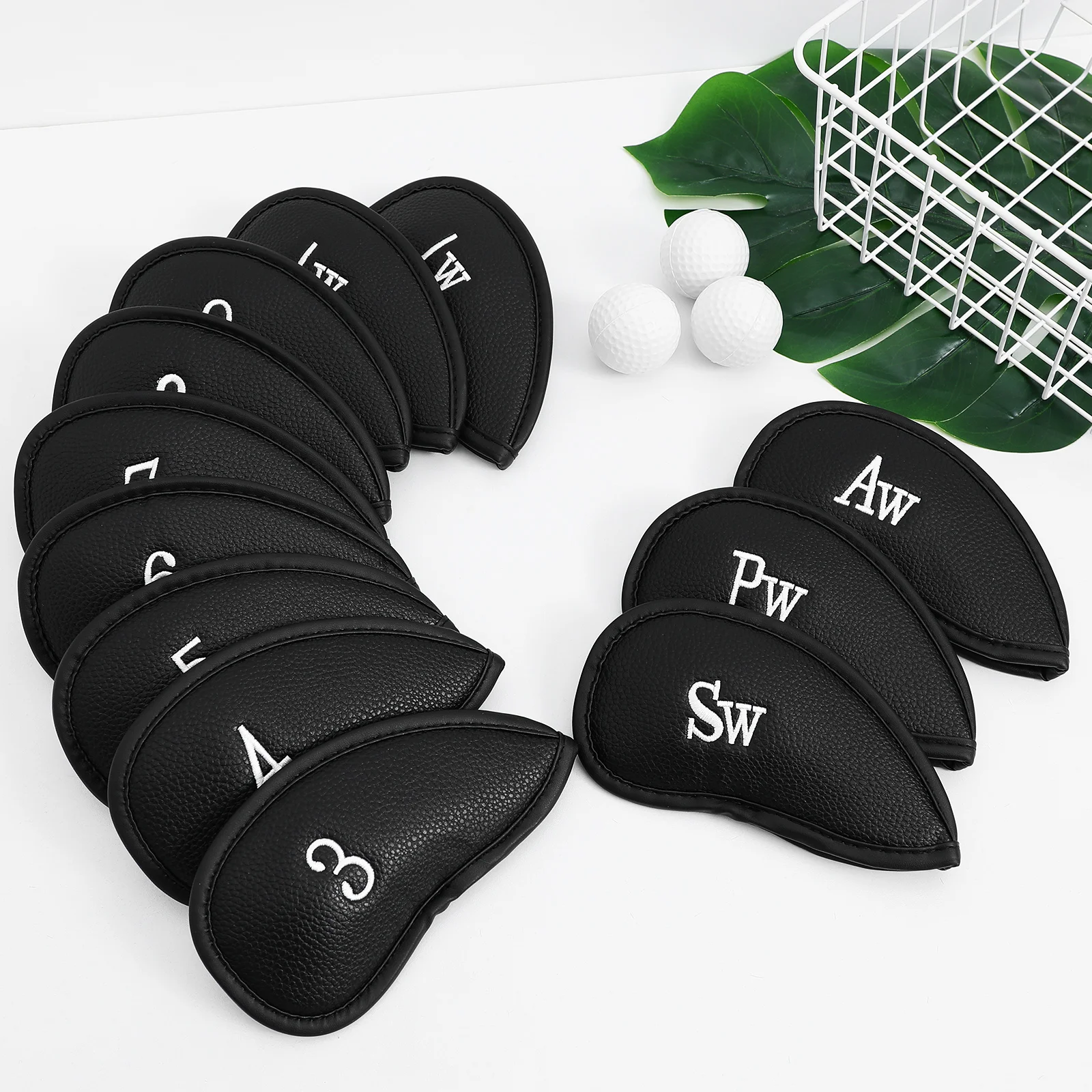 12 Pcs Set Golf Club Cover Man Accessories Head Covers Pu Iron Protective
