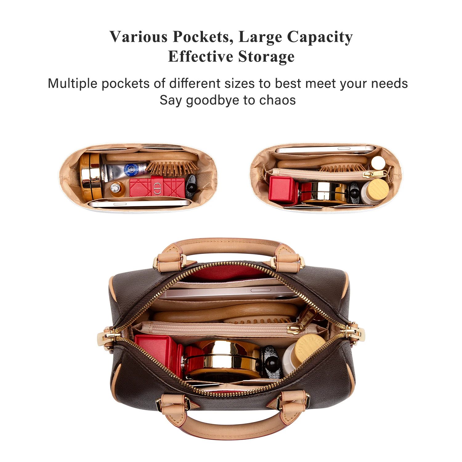 WUTA Insert Bag Organizer For LV Speedy Dupont Paper Handbag Inner Bag Portable Travel Storage Makeup Bags Liner Support Shaper