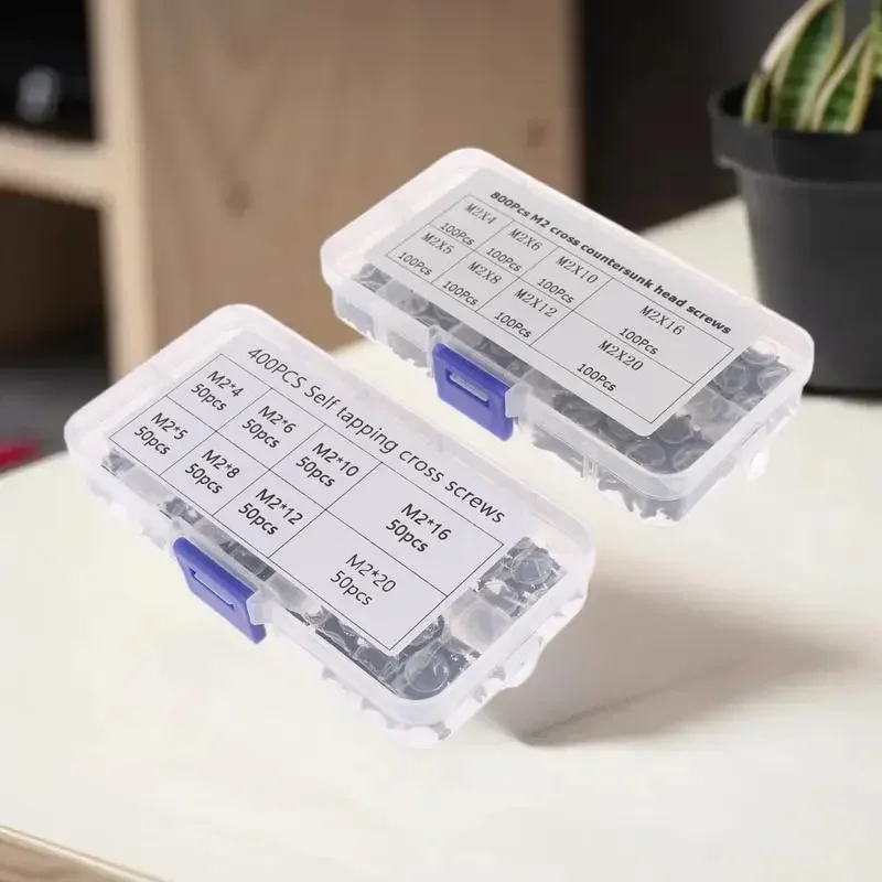 

Comprehensive Set of 400/800PCS M2 Black Self-Tapping Screws | Wood and Locking Screw Assortment Kit,