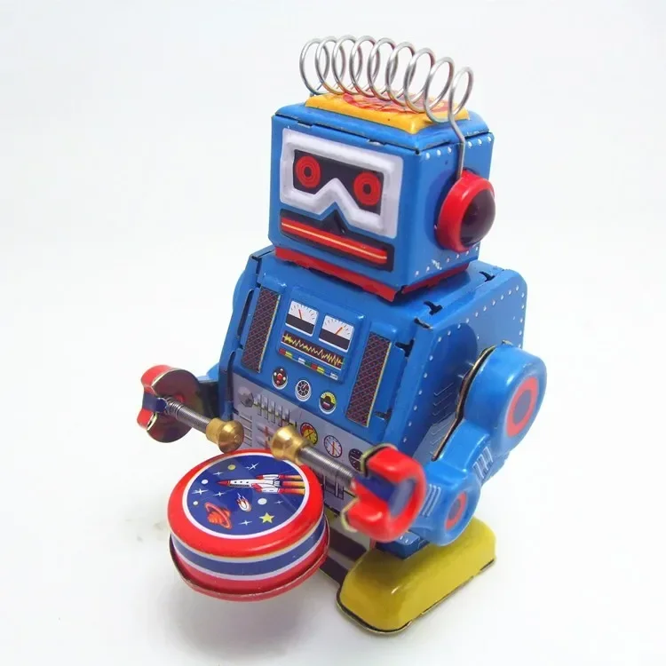 Metal Walking Tin Band Robot Toy for Kids, coleção clássica, Clockwork retro, brinquedos mecânicos, Clockwork, presente de Natal, engraçado