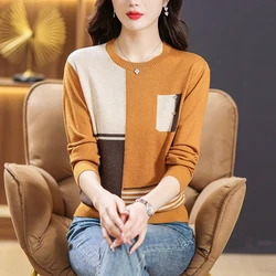 Women's Jumper Spliced Fashion Loose Knitted Tops Autumn New Loose Casual Simple All-match Sweaters