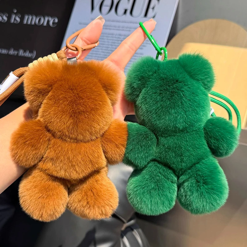 

15CM Rabbit Fur Bear Keychain Plush Keychain Women Bag Charm Car Keyring Bags Hangings Accessories Gifts Girl Backpack Pendant