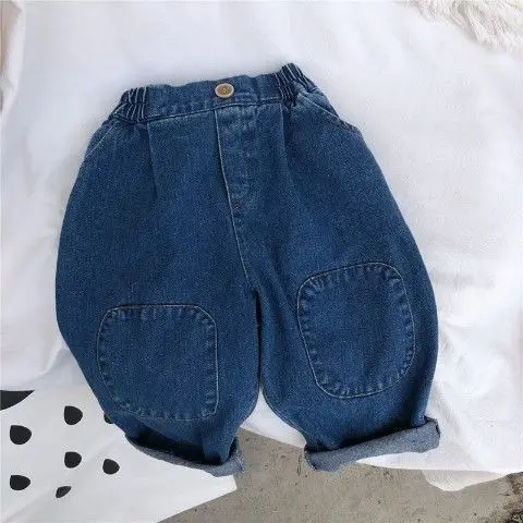 

Новые осенние джинсы для маленьких мальчиков, однотонные брюки для маленьких мальчиков, повседневные универсальные детские джинсовые штаны со средней талией для мальчиков