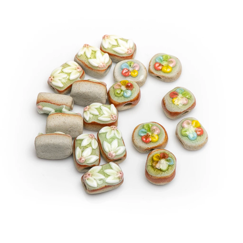 17# Manual Mud Pottery Beads  Handmade Vintage Flower Special Ceramic Pendant Jewelry Part For Necklace XN600