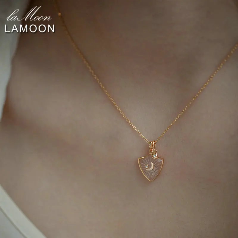 LAMOON Natural Crystal Necklace Fine Women Moon Star Heart Pendant 925 Sterling Silver Gold Plated Fine Jewelry Vintage Bijou