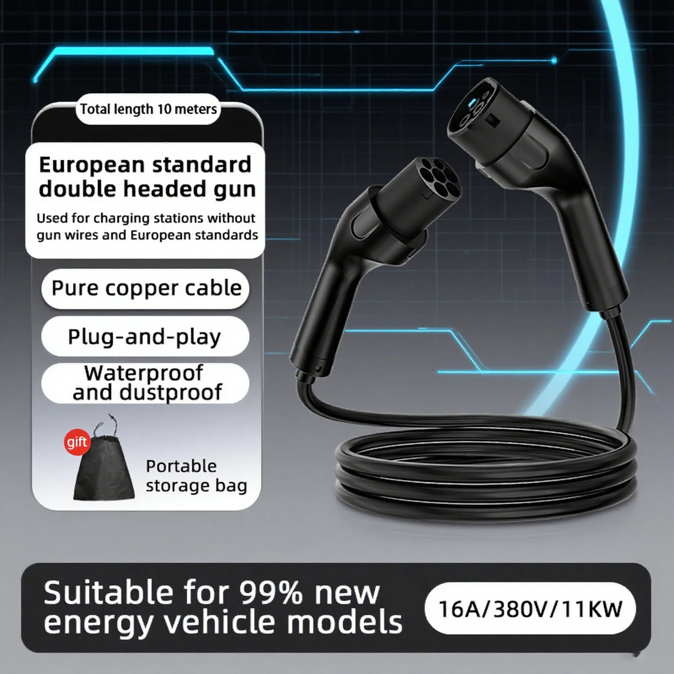 

ROMADA 32A 7 KW IEC62196 Type 2 to Type 2 Potable EV Cable for EV Charging Station Extension 3M-20M One Phase TUV Certified