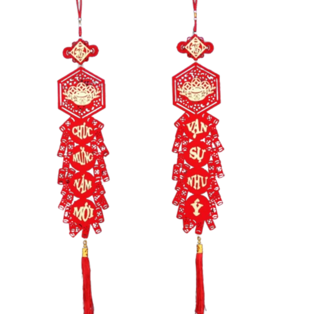

Traditional Vietnamese Spring Festival Couplet Blessing Red Chinese New Year Couplet Thickened with Tassel