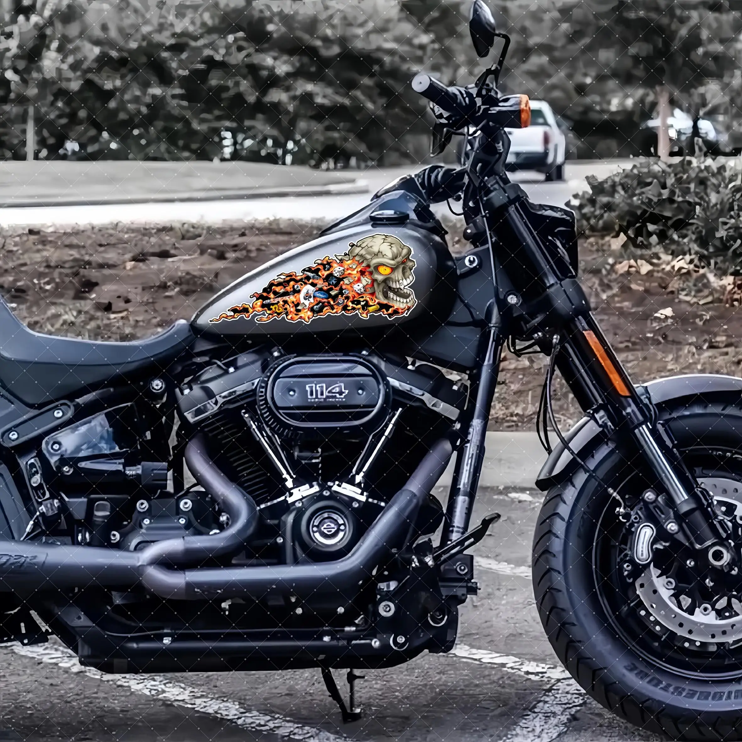 

Dynamic Flame Sweep Skull Motorcycle Sticker Protective Sticker Easy to Apply and Tear Sun Resistant Waterproof Anti-Scratch