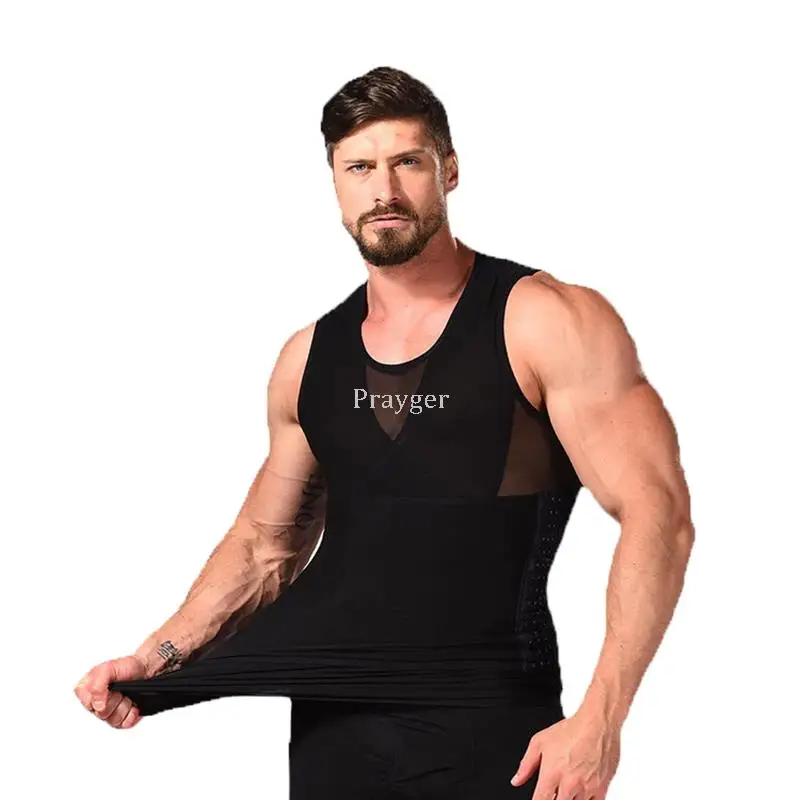 Men Body Shaper Slimming Boobs Waist Trainer Shirt Abdomen Tank Tops Posture Skinny Tummy Vest