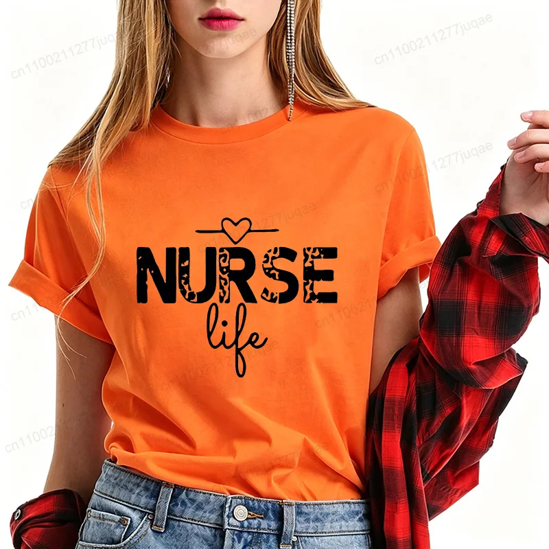 Women Nurse Life Graphic T‑Shirt Nurse Needle Heart Print Short Sleeve O‑Neck Tees Female Casual Nurse Appreciation Gift Tops