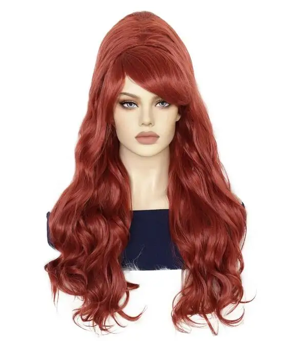 

Synthetic Hair 24 inch Long Loose Wave Black Women's Wig with Bangs for Daily Party Use Big Bouffant Beehive Wigs for Women