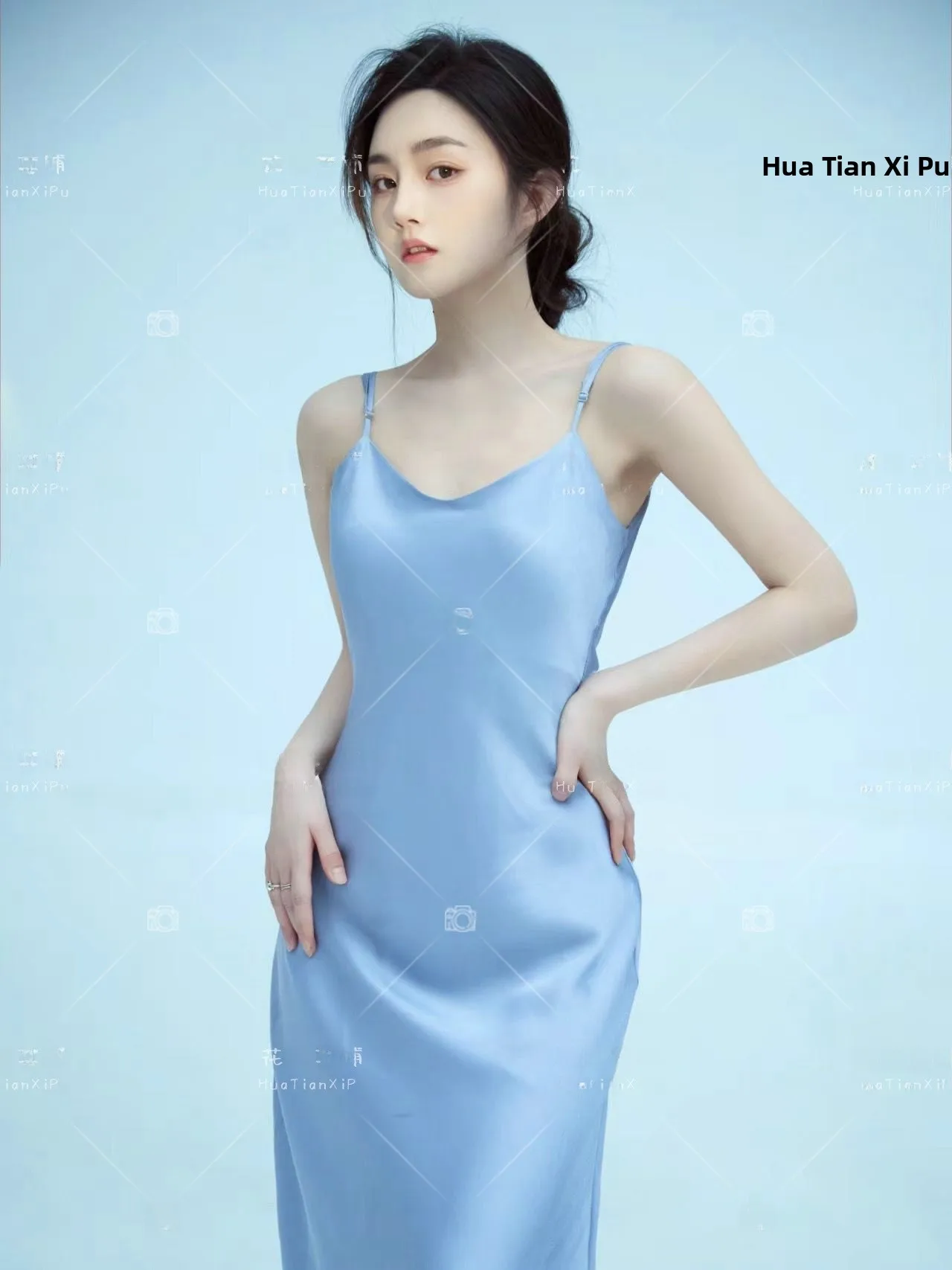 

Синее платье на бретельках в простом стиле для портретной фотосъемки, новинка для фотостудии, элегантный женский модный сценический костюм