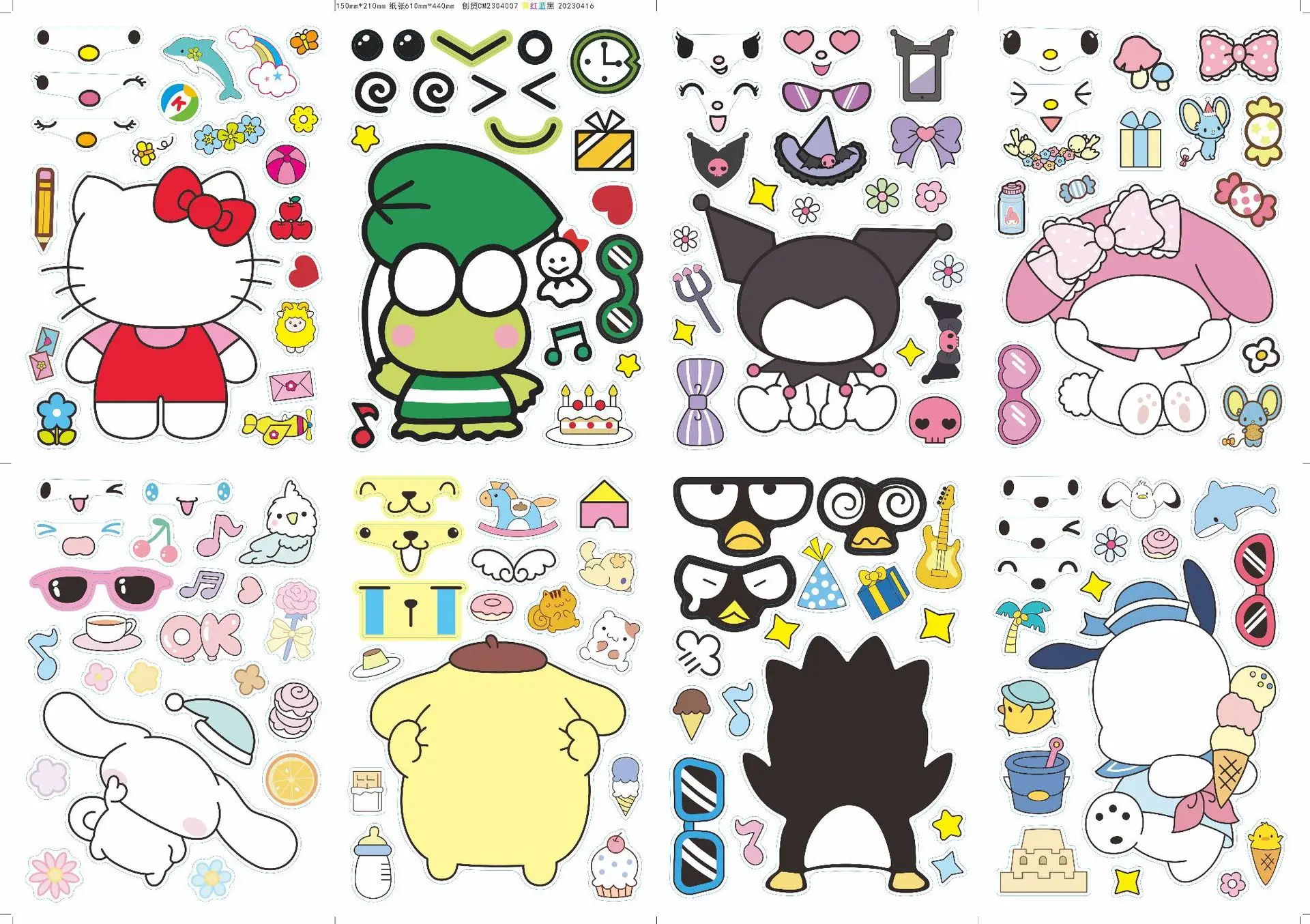 8pcs/set sanrio sticker Children DIY Puzzle Sticker melody Face Funny Anime Cartoon Assemble Stickers Kids Toys Boys Girls Gifts