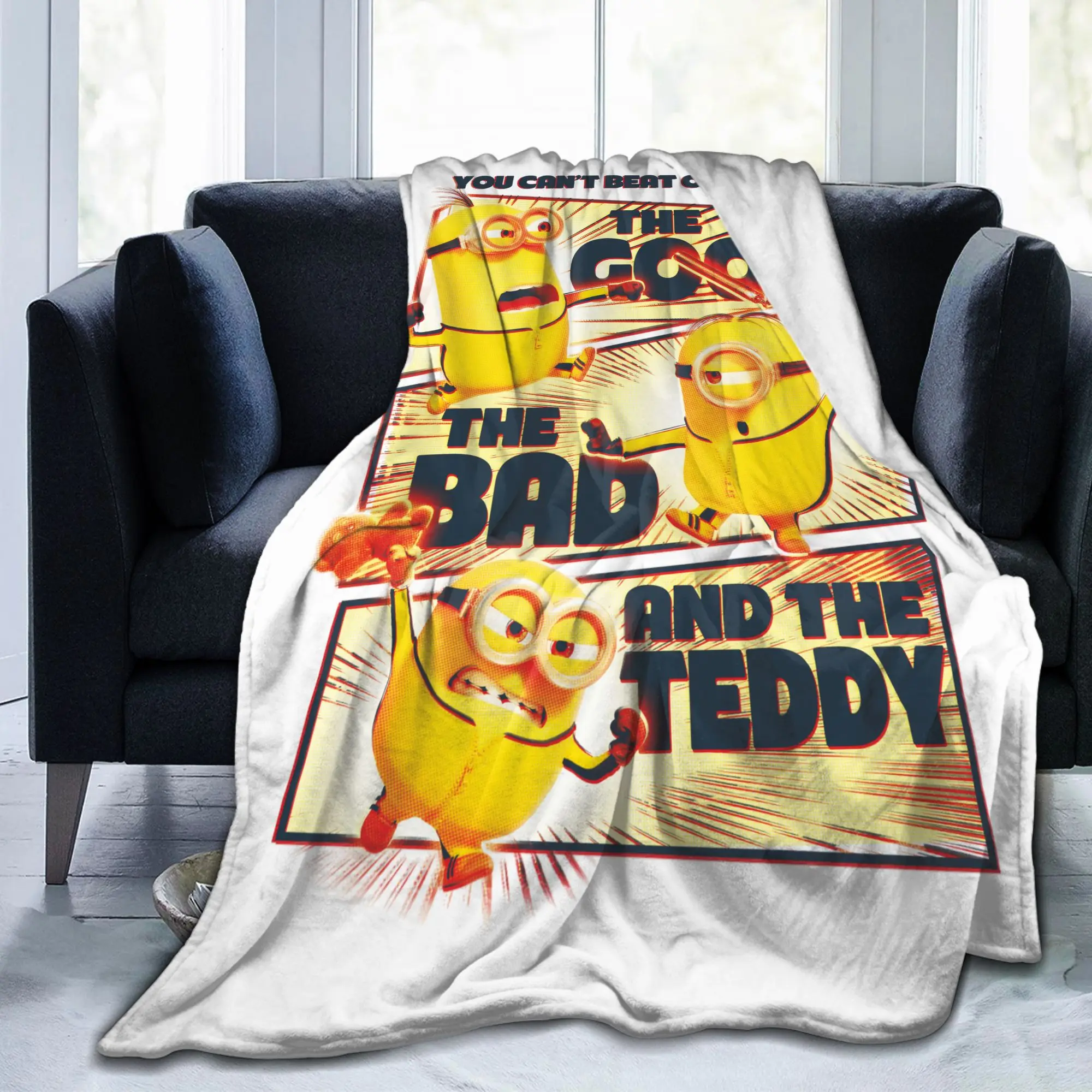 M-Miniones Good, Bad, The Teddy Blanket Coral Fleece Plush Print Cartoon Breathable Soft Throw Blankets for Bed Outdoor Quilt
