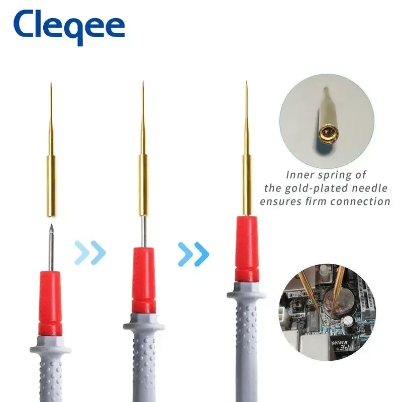 Cleqee P8003.1 1mm/2mm Replaceable Needles Pin with Thread or no thread Test Probe Kit 1mm Gold Plated Sharp & 2mm Thick Needles