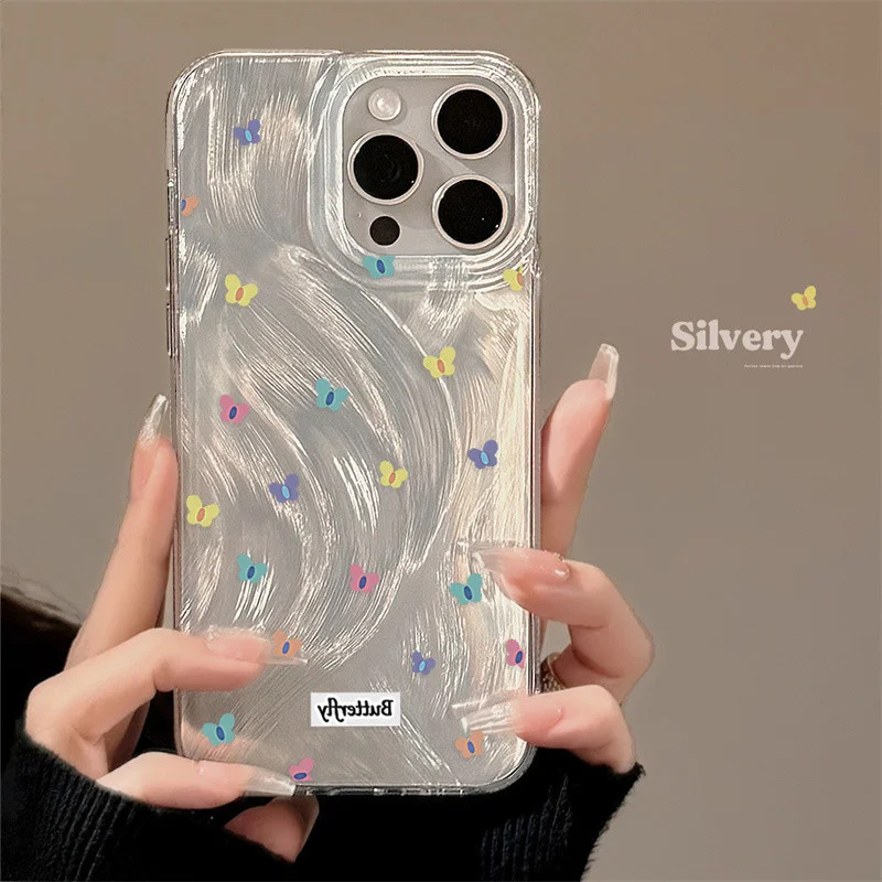 Cute Cartoon Butterfly Laser Silver Case For Samsung Galaxy A55 A54 A15 A14 A35 A52 A53 5G S24 S23 S22 Ultra Plus S21 FE Cover