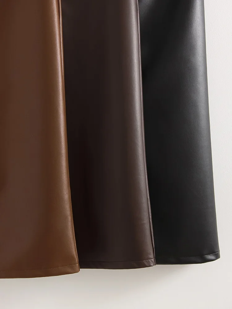 Long Leather Skirts For Women Brown High Quality PU Midi Bodycon Skirt Front Split High Waist Women's Leather Skirt Black Midi