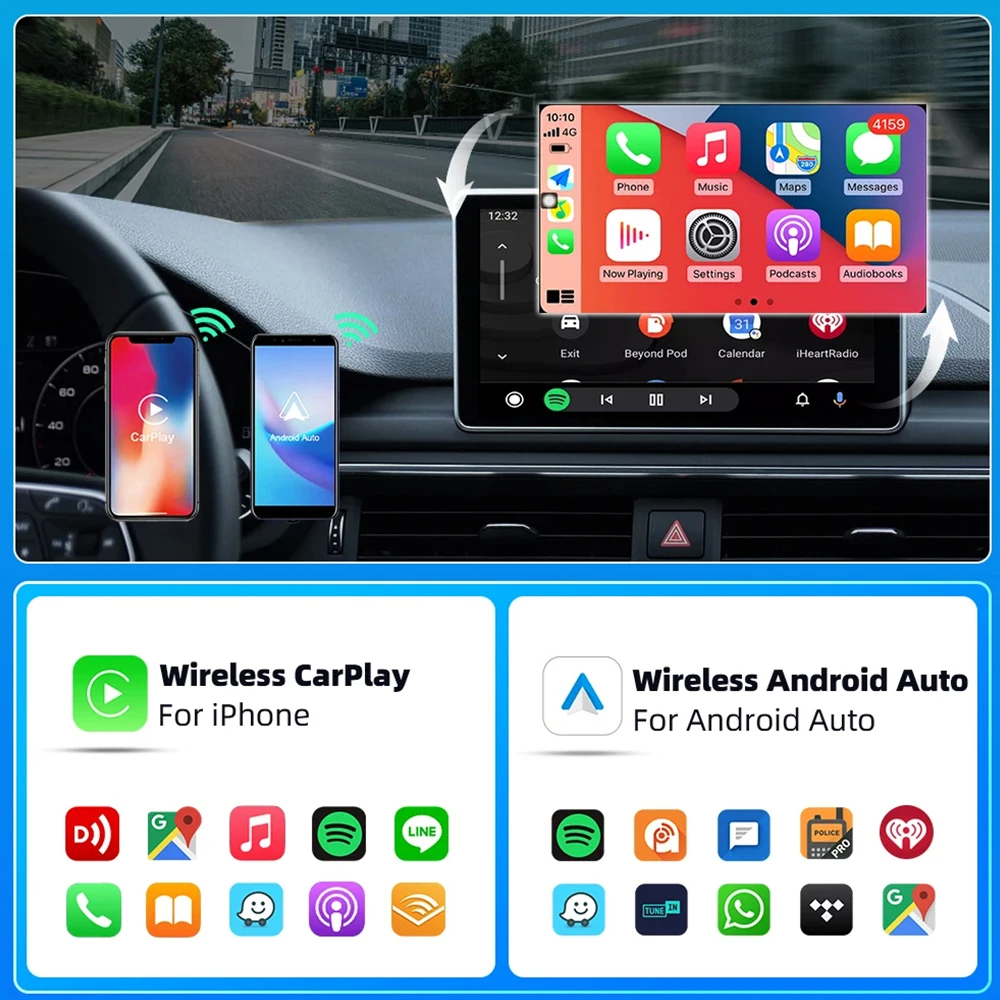 Ekiy ai tv box carro sistemas inteligentes para carro com fio carplay 2in1 sem fio carplay dongle sem fio android adaptador automático