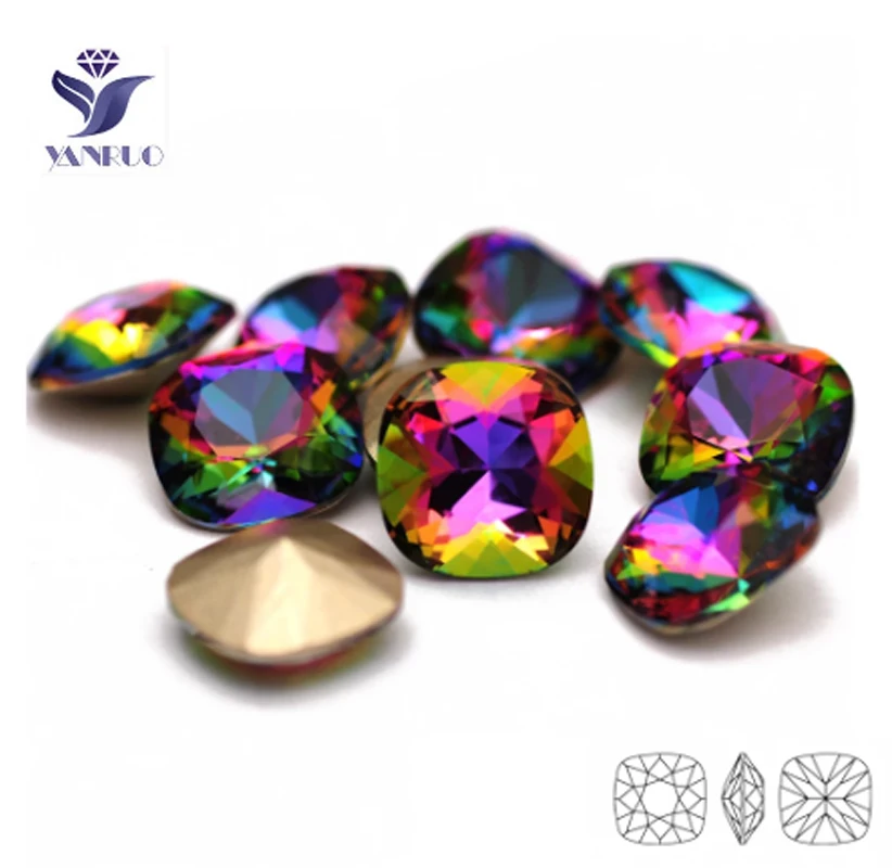 

YANRUO 4470 5A Cushion Cut Volcano Beauty Crystal Glass Glitter Rhinestones Jewelry Making DIY Ornament Accessories For Nail Art