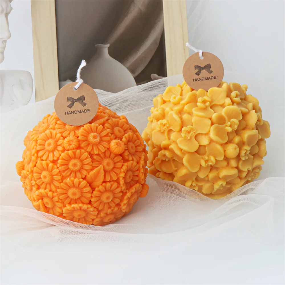 3D Hydrangea Flower Ball Series Silicone Candle Mold Ochid Clover Lily Shape Handmade Gypsum Aromatherapy Candles Making Mould