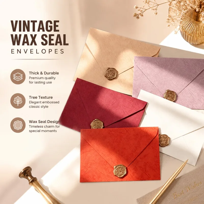 Neo‑Chinese Luxurious Thickened Envelopes, Wood‑grain Textured Paper Pouches, Vintage Oriental Mail Sacks, Premium Stationery