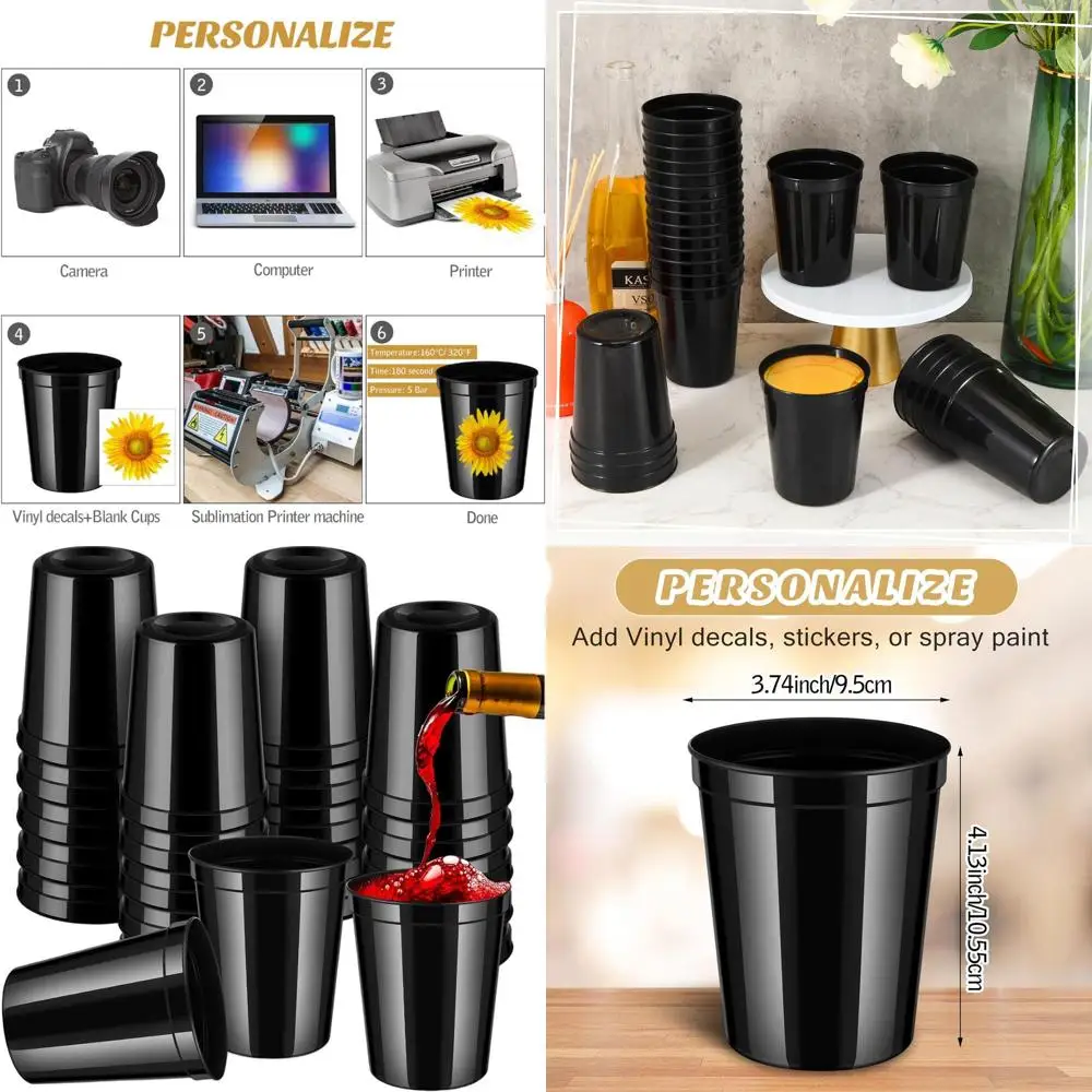 

Bulk 120 Pack 16 oz Black Plastic Cups for Parties, Weddings, Picnics, and Holiday Celebrations