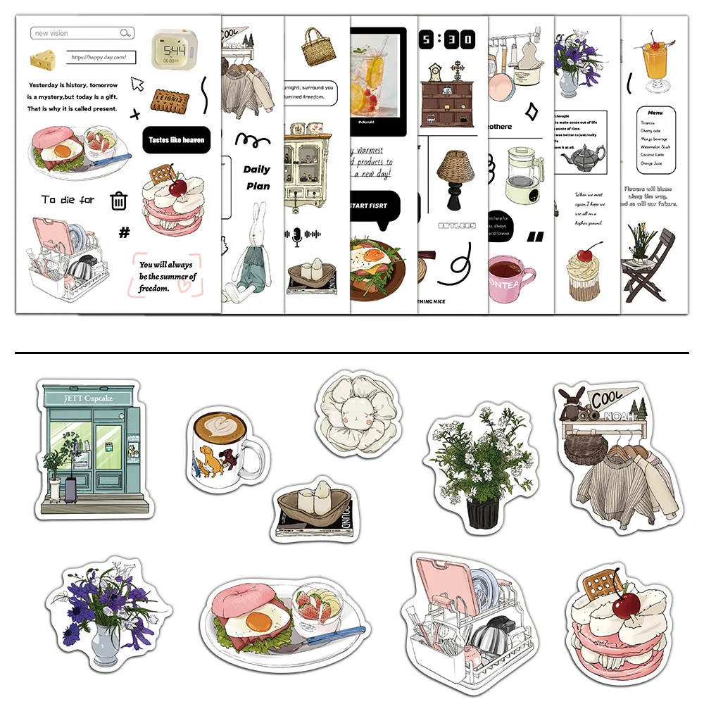 8PCS Afternoon Time Theme Creative Account DIY Material Decoration Small Patterns Ins Notebook Phone Case Stickers