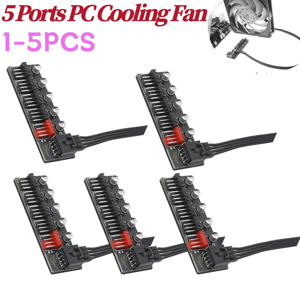 5 Port PC Fan Hub Splitter Speed Controller Adapter for 4 Pin PWM Cooling Fan Cooling Fan Computer Cables Connectors Accessories