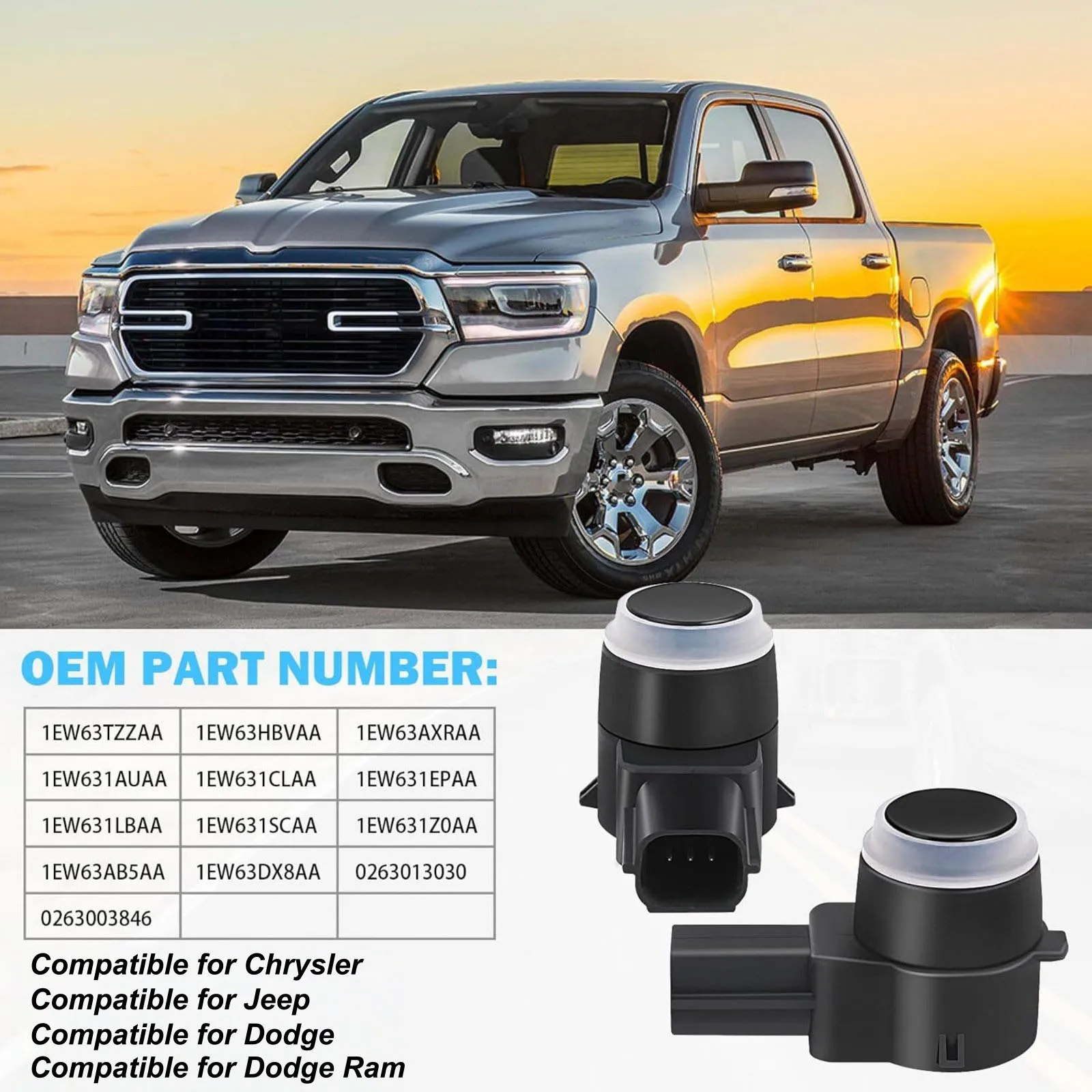 

Комплект из 6 датчиков парковки для Dodge Ram, Chrysler 300, Jeep Grand Cherokee 2009-2018, оригинальные (OE) # 0263013030 1EW63TZZAA Автомобильный аксессуар
