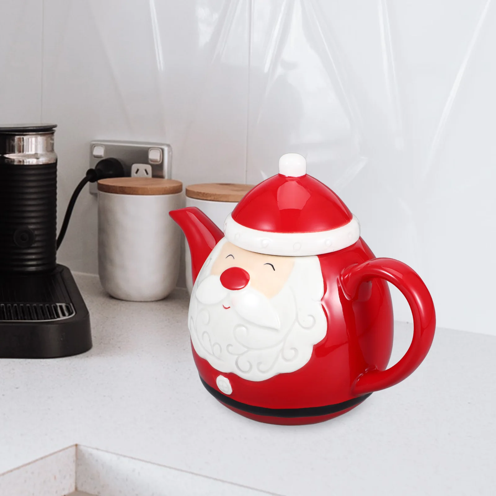 

Retro Christmas Teapot Ceramic Santa Kettle for Home Use Portable Tea Maker with Easy Pour Spout Filter Design