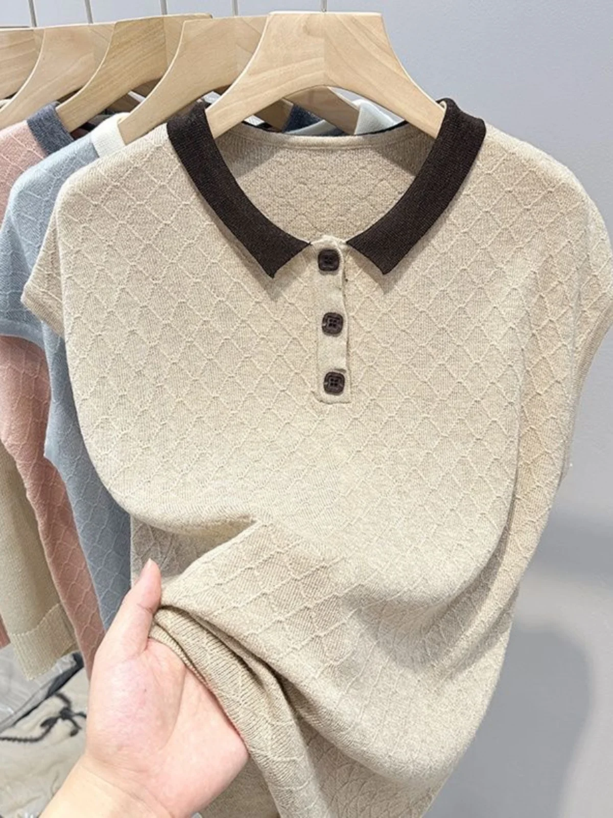 레트로 스타일 니트 탑 여성용 여름 신상 컬러 블록 대형 사이즈 루즈핏 배 커버 탑