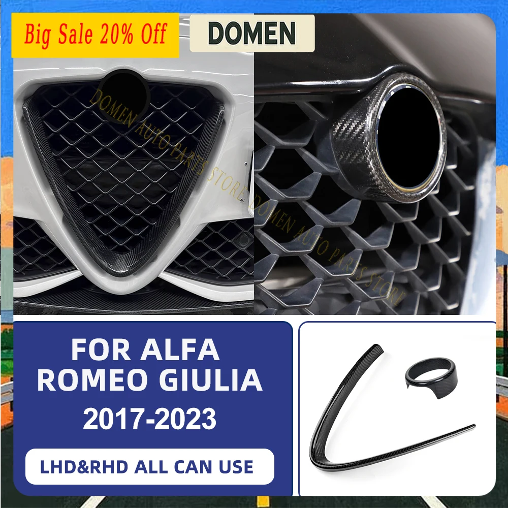 DOMEN Dry Carbon Fiber For Alfa Romeo Giulia 2017 2018 2019 2020 2021 2022 2023 Front Grill Decoration Frame V Shape Frame Acces