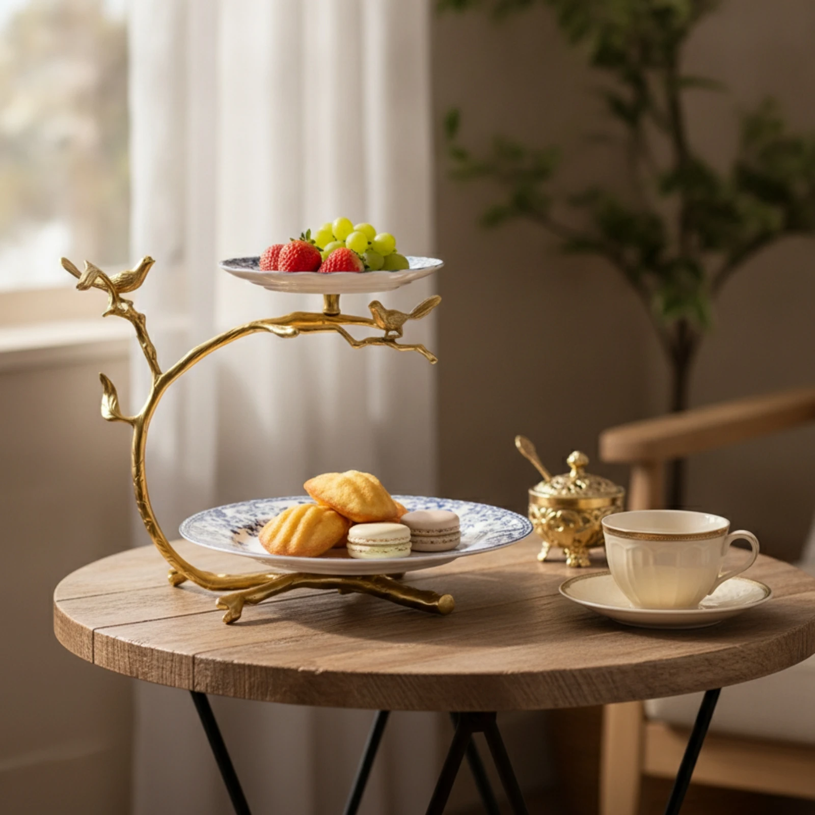 Fruit Tray Stand Metal Two-Tier Fruit Tray Tiered Display Stand Versatile Kitchen Organizer Sturdy for Hosts, Afternoon Tea