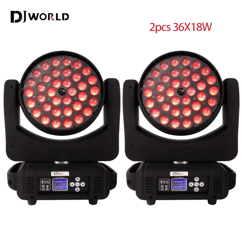 2pcs 36x18W LED Wash Zoom Moving Head Light RGBWA+UV 6in1 for Professional DJ Disco Party Bar Stage Effect Lighting