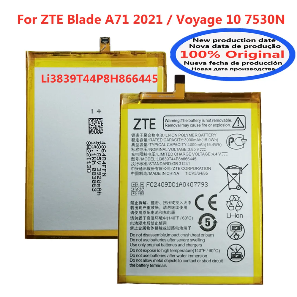 

Li3839T44P8h866445 оригинальный сменный аккумулятор 4000 мАч для ZTE Blade A71 2021 / Voyage 10 7530N фотоаккумулятор + Инструменты