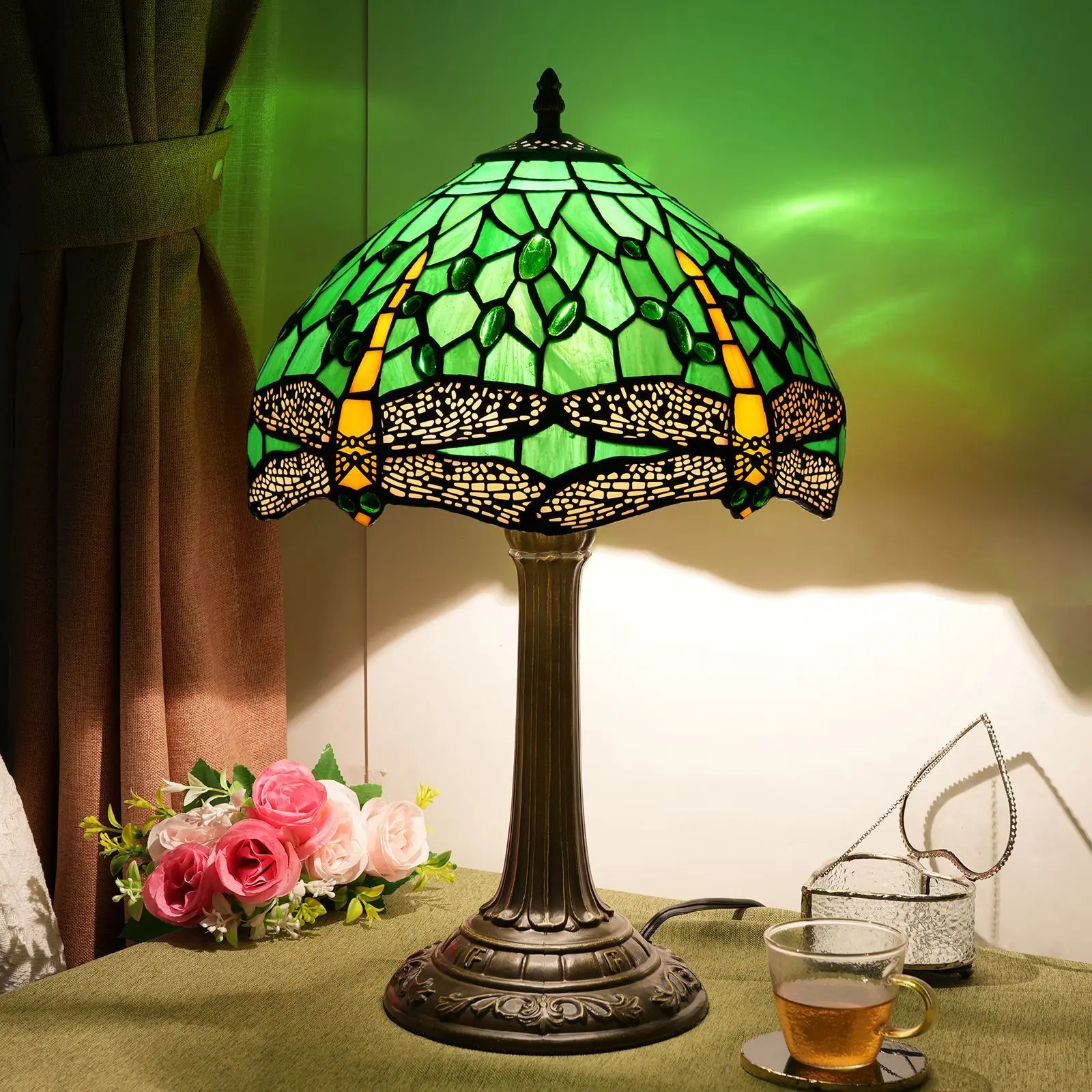 

12 Inches Stained Glass Tiffany Table Lamp Reading Desk Light For Bedside Living Room Office Dormitory Dining Room