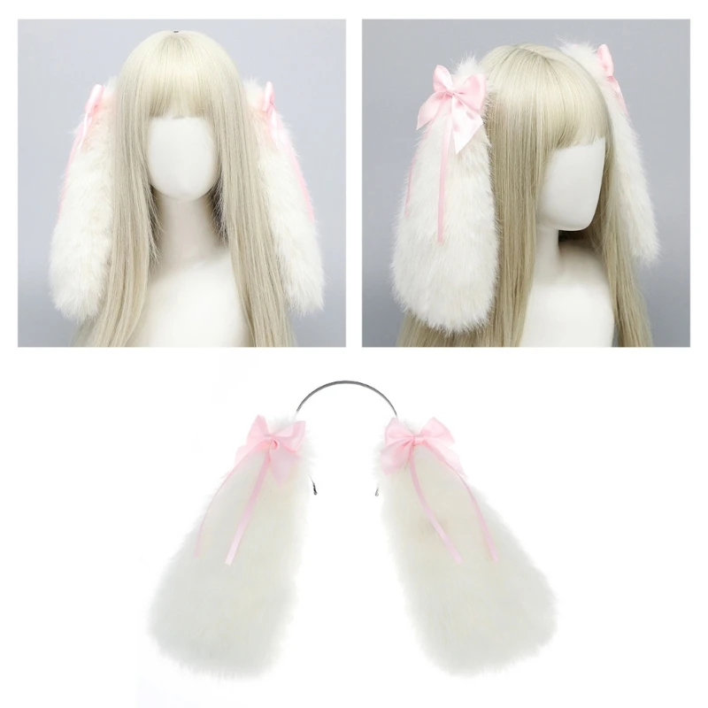 

Handmade Rabbit Ear Headband Women Furry Plush Anime Cosplay Hair Hoop Masquerade Halloween Party Role Play Hairband Photo Props