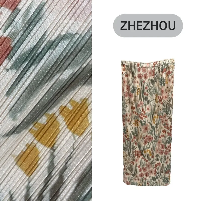 Miyake Pleated 2026 Summer New Floral Pleated Skirt Women High Waist Slimming Mid-Length Versatile Printed Straight Skirt Pleat