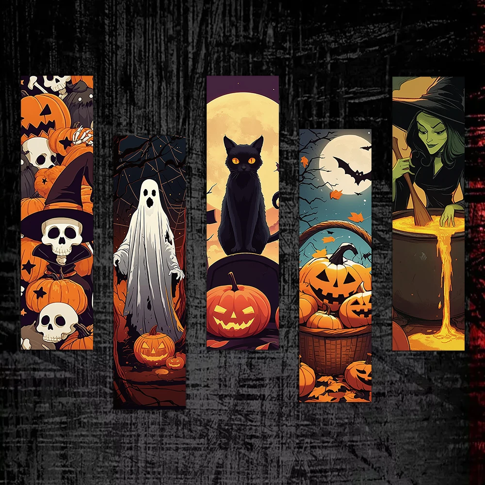 30PCS Halloween Scene Bookmarks Festival Atmosphere Pumpkin Ghosts Reading Book Pages Book Tags Student Creative Gifts