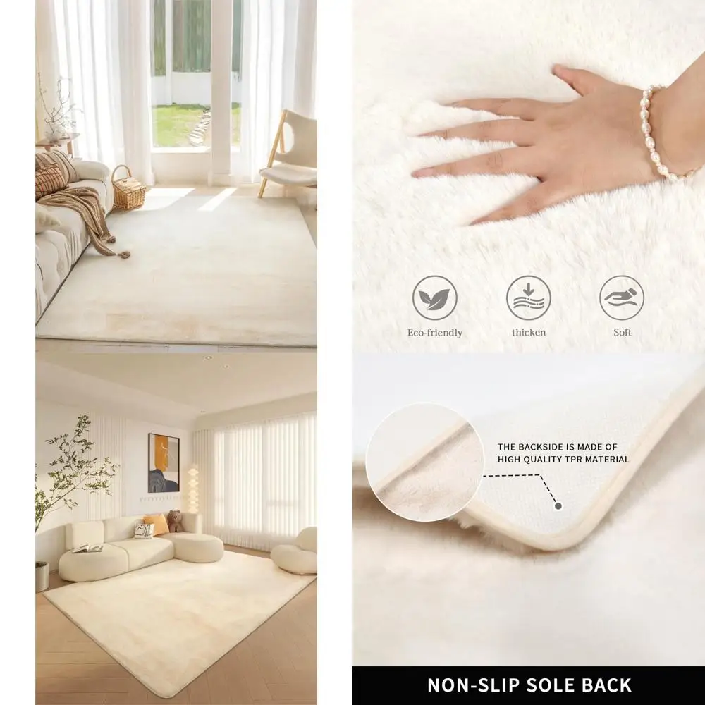 

Elegant White Plush 6x9 Shaggy Soft Faux Rabbit Fur Rug for Living Spaces, Washable for Bedrooms