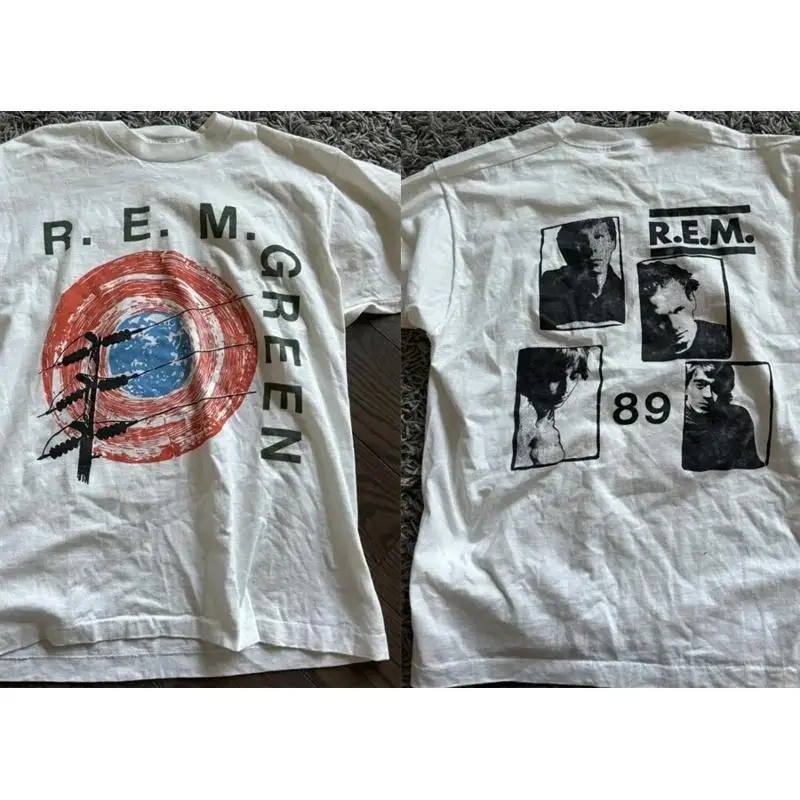 

Винтажная двухсторонняя рубашка R E M Green Tour с короткими рукавами белого цвета